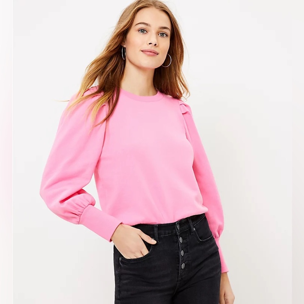 LOFT Puff Sleeve Cotton Sweatshirt